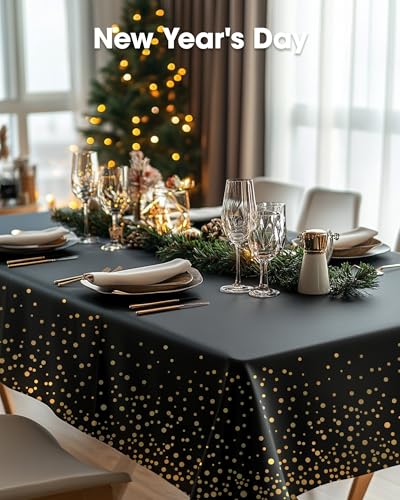 Pureegg Plastic Table Cloth Disposable 8 Pack 54 x 108 Inch, Black Gold | Graduation Party, Class of 2026, Leakproof & Sturdy, Black Gold, Table Cover - color: Black and Gold, size: 54" X 108" Rectangle