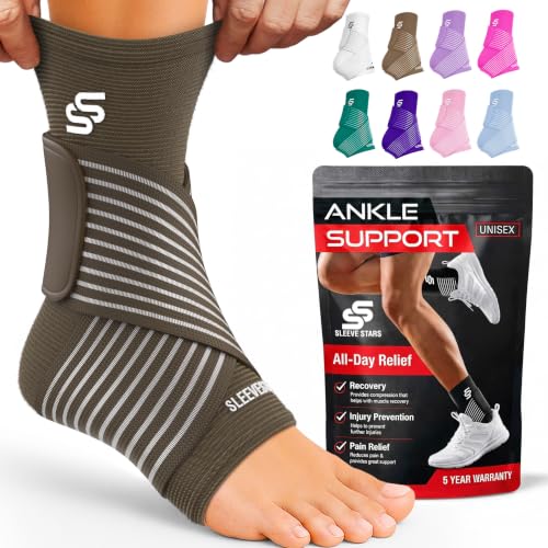 Sleeve Stars Ankle Brace for Women & Men, Ankle Wrap for Sprain, Compression Sleeve for Plantar Fasciitis Relief, Easy Customizable Support: w/ Removable Strap (Single/M:10"-12"/Dark Brown) - color: Dark Brown, size: Medium