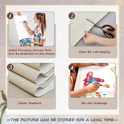 Fuutreo 8 Yard Long x 36" Wide / 63'' Wide Large Canvas Roll 12 oz Cotton Triple Primed Canvas Roll Gesso Artist Painting Backdrop(36" Wide x 8 Yard Long) - size: 36" Wide x 8 Yard Long