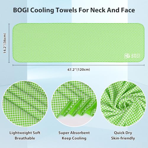 BOGI Cooling Towels for Neck and Face, Soft Breathable Cool Towel for Instant Cooling Stay Cool for Yoga, Sport, Gym, Camping, Running & More Activities - color: Green, size: 47.00" x 14.00"