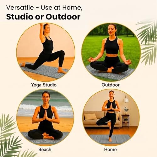LFH Home Handmade Straw Yoga Mat For Exercise, Workout, Fitness - Perfect Heavy Quality Eco Friendly Natural Straw Reversible Yoga Mat for Men & Women - 72x24 Inch - color: Military Green