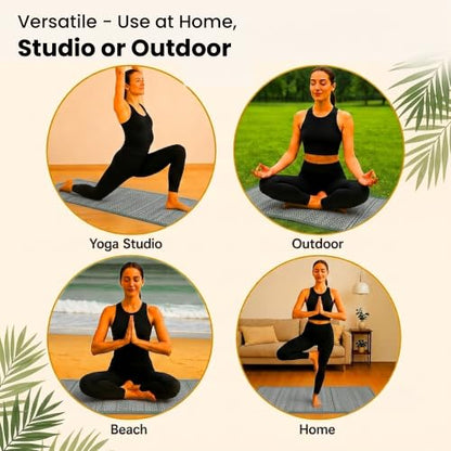 LFH Home Handmade Straw Yoga Mat For Exercise, Workout, Fitness - Perfect Heavy Quality Eco Friendly Natural Straw Reversible Yoga Mat for Men & Women - 72x24 Inch - color: Military Green