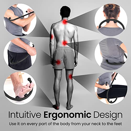 LiBa Back Massager Trigger Point Cane, Deep Tissue Back Neck Massager Black | Pain relief tool, reaches between shoulder blades, BPA-free, trigger point massage tool for full body, shoulders, Legs - color: B. Black