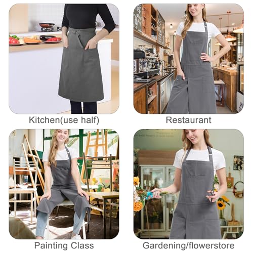 Molaxhome Split Pottery Apron with 3 Pockets Unisex with Adjustable Strap | Cotton Blend,Kitchen Apron,for Ceramics,Gardening,Kitchen Cooking - color: Grey