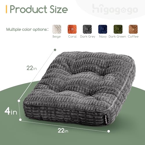 HIGOGOGO Floor Pillow Cushion for Adults, Meditation Cushion Pillow, Blended Corduroy Cover, Large Square Floor Sitting for Tatami Living Room or Yoga, 2Pack, Dark Grey - color: Square Dark Grey, size: 4" Thick(Pack of 2)