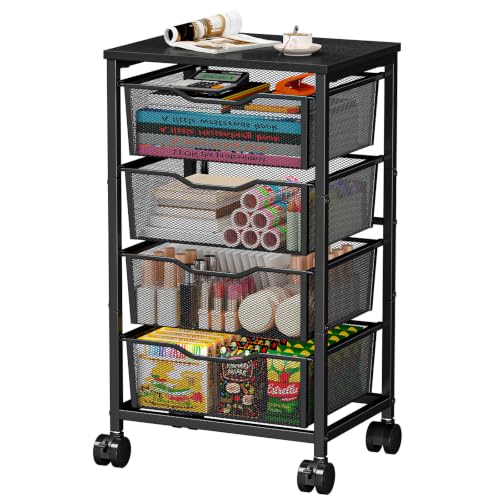 Hongtamoya Rolling Cart with Drawers, Storage Cart with Wheels, Black - color: Black, size: 4 Drawers
