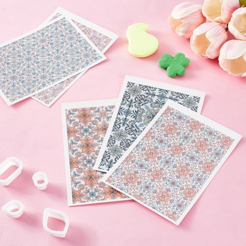 HOBBIESAY 5Pcs Polymer Clay Transfer Sheets Floral Transfer Paper Pottery Underglaze Papers Plant Natural Clay Transfer Papers Boho for Polymer Clay Earrings Jewelry Design - color: Blue