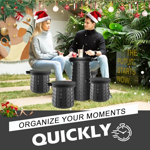 ALEVMOOM Upgraded XXL 19.7" Collapsible Stool with Cushion, Heavy Duty Portable Folding Stool Max Load 1000 lbs, Retractable Telescoping Foldable Seat Chair for Camping Fishing Travel - color: Black