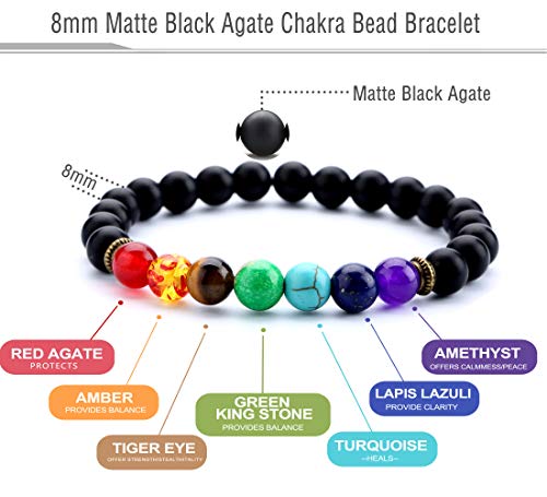 Men Women 8mm Lava Rock 7 Chakra Beads Chakra Bracelet - color: Matta Black Agate