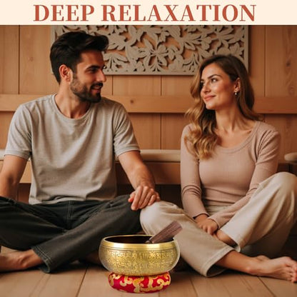 AKLOT HandMade Meditation Singing Bowl: Tibetan Sound Bowl Set with Pure Tone, Sound Bath Bowl with Cushion, Mallet, Carry Bag, Spiritual Gift for Chakra Clearing, Yoga, Prayer, Relaxation (5 Inch) - color: 5 inch Buddha