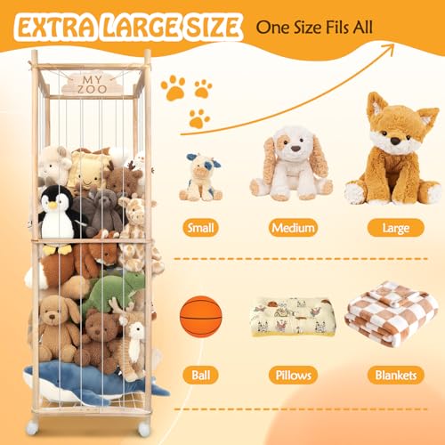 Stuffed Animal Storage Zoo with Wheels, 64" Wooden Large - color: Wooden