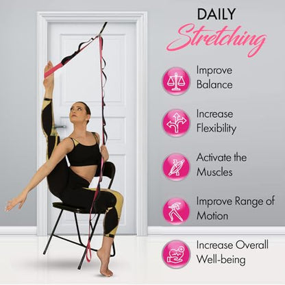 10-Loop Yoga Strap with Door Anchor for Stretching & Flexibility - color: Pink