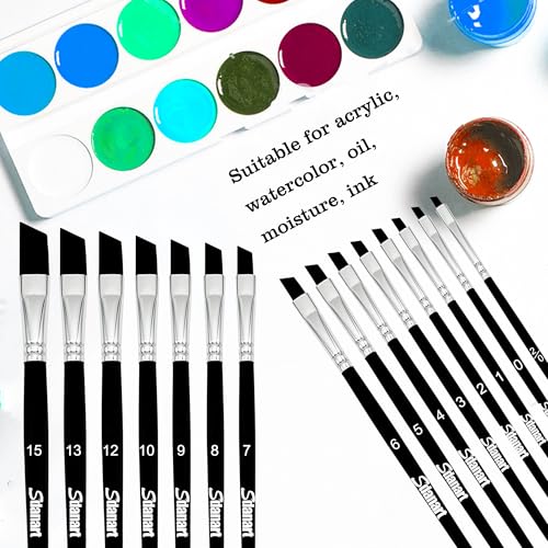 Sdanart Angular Paint Brushes,15 PCS Angled Paint Brush Angled Paintbrush | Highly Absorbent Nylon Hair Professional Angular Paint Brush for Acrylic Watercolor Gouache Oil Painting Artists Beginners