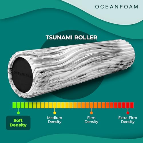 Oceanfoam Tsunami Roller (Black Marbled) - Extra-Large, 26" x 5.9" - Soft, Textured Foam Roller for Physical Therapy, Back Pain, Exercise & Stretching - Wave Textured - Yoga, Athletics, & Wellness - color: Black Marbled