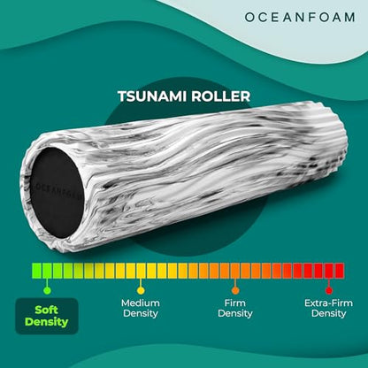 Oceanfoam Tsunami Roller (Black Marbled) - Extra-Large, 26" x 5.9" - Soft, Textured Foam Roller for Physical Therapy, Back Pain, Exercise & Stretching - Wave Textured - Yoga, Athletics, & Wellness - color: Black Marbled