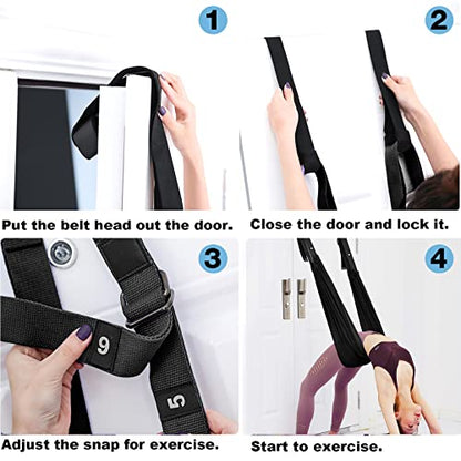 Tchrules Leg Stretcher Strap, Backbend Training Belt with Door Anchor, Flexibility Trainer Stretching Equipment Assist Stretch Strap for Fitness Gymnastics Dance Aerial Yoga Ballet - color: Black