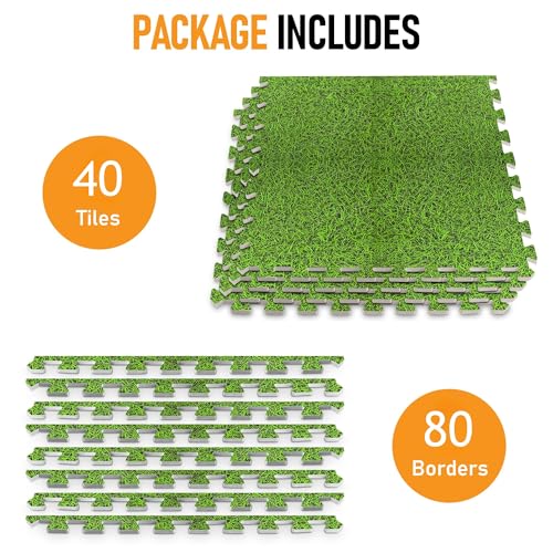 HomeCube USA 3/8" Green Grass Interlocking Foam Floor Tiles, 160 Sq Ft | Includes 40 24x24 inch interlocking EVA foam tiles with anti-fatigue cushioning for home, office, gym & commercial spaces. - color: Green Grass, size: 160 Sq Ft (40 Tiles)