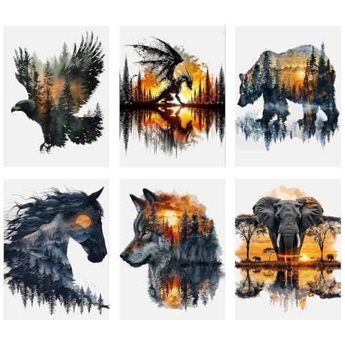 6 Pack Animals Diamond Painting Kits for Adults, Diamond Art Kits for Adults, DIY 5D Diamond Painting Kits for Beginners Home Wall Decor 12x16inch - color: 6 Pack Animals