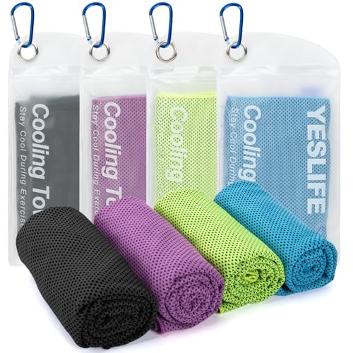 YESLIFE 4-Pack Cooling Towels (40"x 12"), Cooling Neck Wraps, Ice Towel - color: Light Blue, Green, Purple, Black
