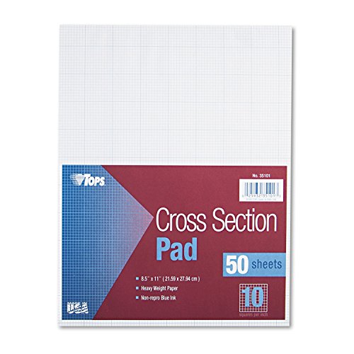 TOPS Cross-Section Pads, 8-1/2" x 11", Glue Top, Graph Rule (10 x 10), 50 Sheets (35101) - size: 10 Squares/Inch 50 Sheets