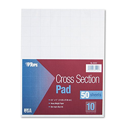 TOPS Cross-Section Pads, 8-1/2" x 11", Glue Top, Graph Rule (10 x 10), 50 Sheets (35101) - size: 10 Squares/Inch 50 Sheets