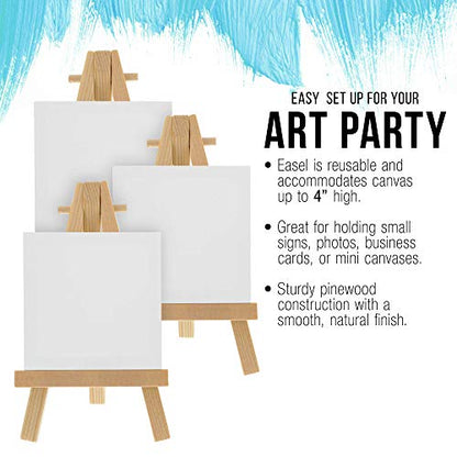 U.S. Art Supply 2" x 2" Stretched Canvas with 5" Mini Easel Kit (12 Pack) - Natural Wooden A-Frame Tabletop Display Stand, Mini Easel Stand - Small Easels for Display, Small Canvases, Crafts, Photos - size: 5" Easel & 2x2 Canvas - 12-pack