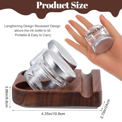 Wooden Tilting Inkwell with Two Glass Bottles, Kakimori Dip Pen Holder & Fountain Pen Stand Set for Calligraphy Writing Desk Organization (4.25"x3.86")