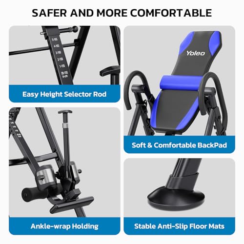 YOLEO Gravity Inversion Table for Back Pain Relief 2026 New Inversion Table | w/Lumbar Support, Easy to Assemble, Back Stretcher Machine 300 lbs - color: Grayish Blue