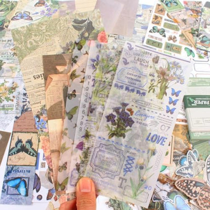 Diuhofart Scrapbook Kits for Adults Women, Aesthetic Stationery Scrap Booking Supples Kit with A6 Grid Notebook for Junk Journal Supplies, DIY Paper Craft Art Materials - color: Green Kit Butterfly