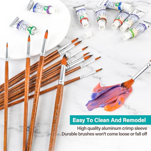 12 Pack Watercolor Brushes Professional Watercolor Painting Brushes Round Paint Brushes Detail Paint Brushes for Acrylics Gouache Oil