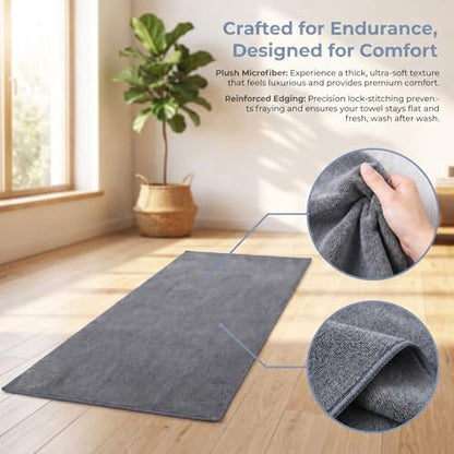 Microfiber Hot Yoga Towel - Mat-Sized, Super Absorbent, Anti-Slip, 24" x 72" - for Exercise, Fitness, Pilates Gear, Grey
