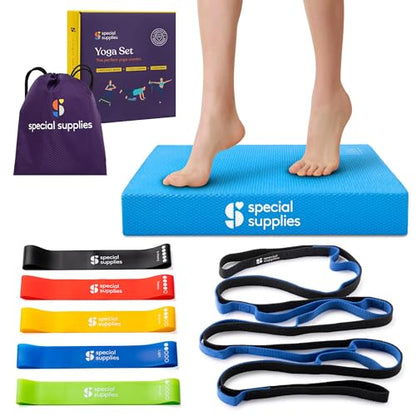 SPECIAL SUPPLIES Balance Board and Yoga Strap Set with Exercise Bands for Stretching, Stability Training, Fitness, Flexibility, Physical Therapy, Home Workout Equipment, Strength Training, and Pilates