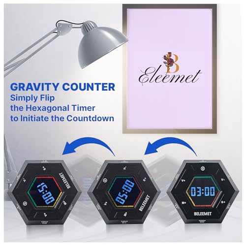 Pomodoro Timer,Hexagon Cube Magnetic Flip,ADHD Tools for Adults/Kids Task Timer for Office, Study, Exercise, Meditation,3/5/15/30/45/60min&Custom Digital Countdown, Adjustable Sound,Black