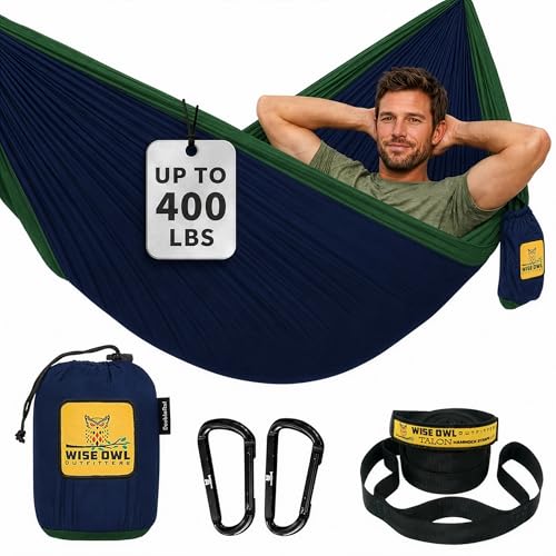 Wise Owl Outfitters Camping Hammocks - Portable Hammock for Outdoor, Indoor, Single Use w/ Tree Straps - Backpacking, Travel, and Camping Accessories, Navy & Forrest - color: Navy & Green, size: Single