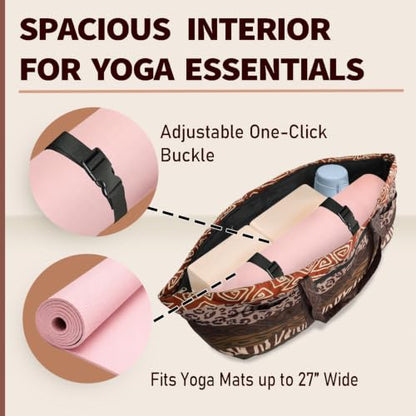 Yoga Mat Bag Yoga Tote Bag with Large Waterproof Zipper Pocket and Drawstring Pocket Yoga Mat Bag Carrier Fit Most Size Mats and All You Stuff - color: brown