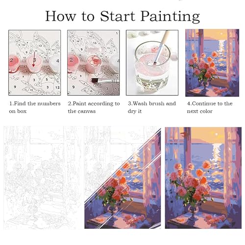 ZRIZQ Paint by Numbers Kit for Adults Beginner,Flowers Landscapes,16x20 | Full set with wooden brushes,rolled canvas,rich paints.Calming activity.Beginner friendly.Just open and paint. - color: 16"X20"Rolled Canvas-Flowers 2