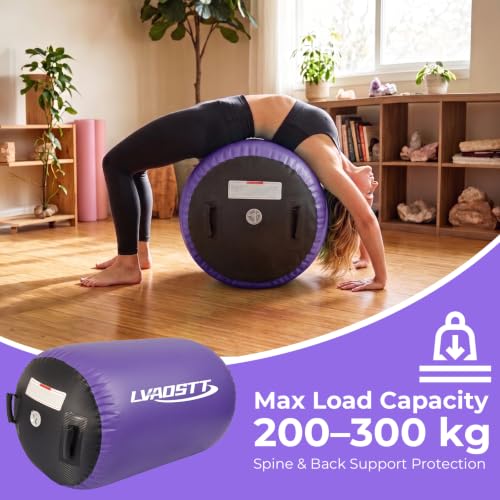 Gymnastics Air Barrel with Pump, Inflatable Back Handspring Trainer - color: Carbon Fiber+Purple, size: 3.3'L x 2.6'D