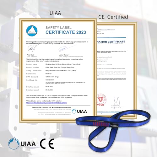 NewDoar 16mm Climbing Sling UIAA CE Certified,23KN EN566 Certified,Climbing Utility Cord Rock Climbing,Creating Anchors System,Rappelling Gear,Perfect for Tree Work - color: blue, size: 48"/120cm/3pcs