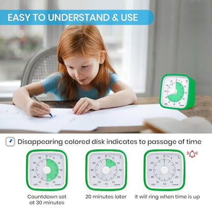 Yunbaoit Visual Timer for Kids, Silent 60-min Countdown Timer, Green Green - color: Dark Green