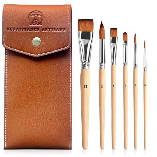 Travel Watercolor Brush Set - 6 Short Handle Paint Brushes with Travel Case - Kolinsky Style Synthetic Sable for Watercolor, Gouache & Plein Air Painting - Artist Gift