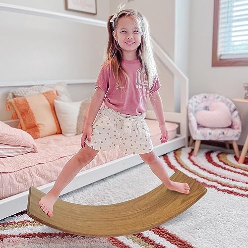 Gentle Monster Wobble Balance Board, Wooden Montessori Toy Rocker Board Natural Wood Kids Toddler Open Ended Learning Toy Yoga Curvy Board for Adult Office Classroom Christmas Gifts - color: Brown
