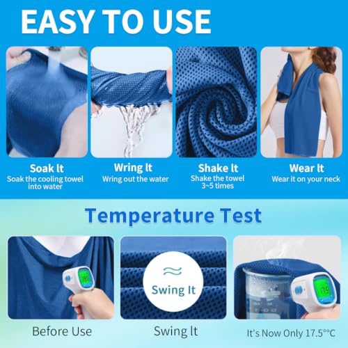 Puomue 5 Pack Cooling Towels, 40 Inches x 12 Inches, Breathable Soft Chilly Microfiber Towel for Yoga, Sport, Running, Workout, Gym, Camping and Fitness, Dark Blue - color: Dark Blue1