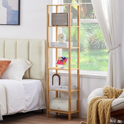 YUFAM 5 Tier Tall Narrow Bookshelf, Skinny Bookcase, Wooden Shelf, Natural - color: Natural, size: 5-Tier
