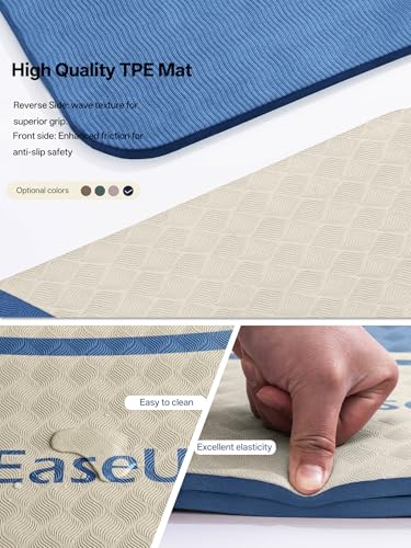 EaseUp 10mm Thick Yoga Mat, 73"×31.5" Extra Wide, Non-Slip with Strap - color: Blue
