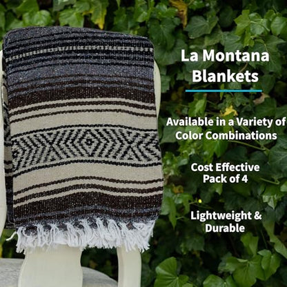 La Montana Bulk Falsa Mexican Blanket, 4 Pack, Dark Brown/Tan/Charcoal - color: Dark Brown/Tan/Charcoal