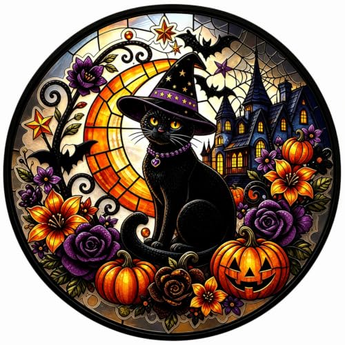 Halloween Cat Diamond Art Kits for Adult Diamond Painting Kit for Beginner | Black Cat 5D DIY Funny Diamond Dots Full Drill Crafts for Gem Art Dot Art for Adults Home Wall Decor for Teens 13.8x13.8 in - color: DP05332