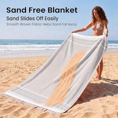 Yongoes Turkish Beach Towel Blanket Oversized 82x88 Light Grey Boho - color: Grey Light, size: Extra Large 82"x88"（208x224cm）