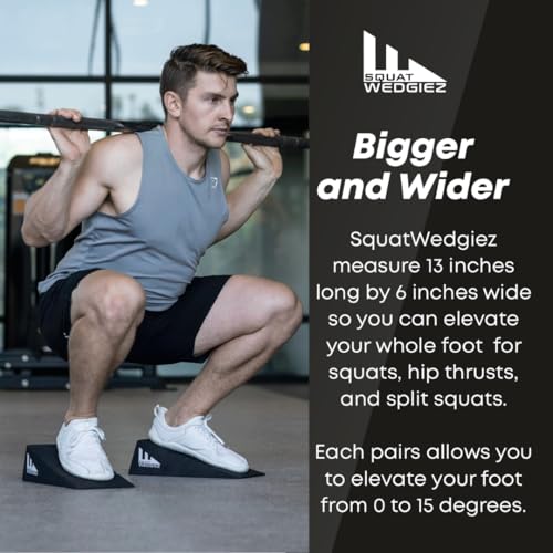 Squat Wedgiez Squat Wedge Pair For Knees Over Toes Training- Anti-Slip Squat Ramps for Lower Body Strength- Slant Board for Squats, ATG Split Squats,Calf Stretching- Squat Wedge Block with Free Video