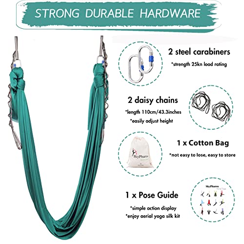 5.5 Yards Aerial Silks Yoga Swing Set - Aerial Yoga Hammock Kit Anti-Gravity Flying for Fitness, Low/Non Stretch Nylon Tricot Fabric Hardware Included for Dance - color: EMERALD GREEN
