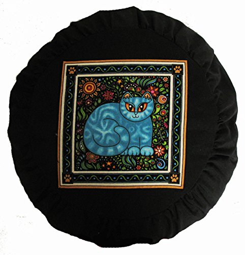 Meditation Cushion Zafu Buckwheat Pillow - Heavenly Kitties - Blue - color: Blue